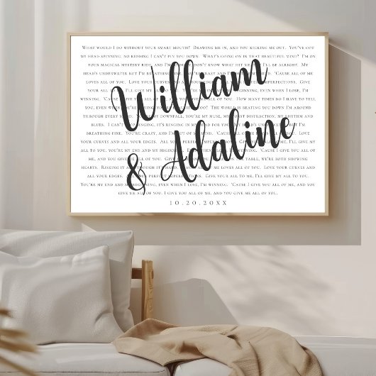 Poster Paroles de chanson de mariage, calligraphie serif