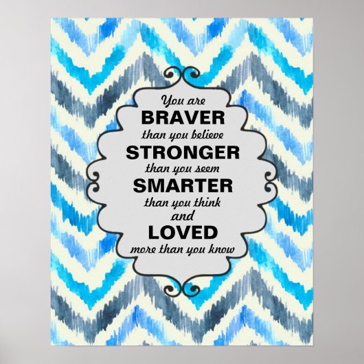 Poster Paroles d'encouragement en chevron bleu et blanc (Devant)