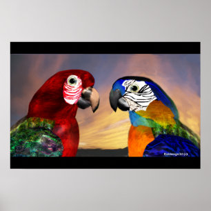 POSTER PARROS HYPER / ARBRE ROUGE ET BLEU