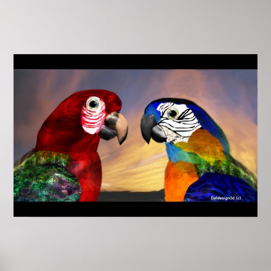 POSTER PARROS HYPER / ARBRE ROUGE ET BLEU (Devant)