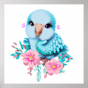 Poster Parrot Bébé Bleu mignon et adorable