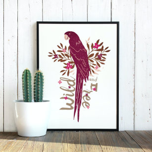 Poster Parrot d'ara sauvage et libre Feuilles tropicaux