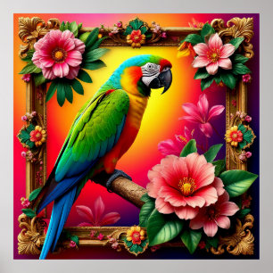 Poster Parrot Vibrant Perché Sur Une Branche