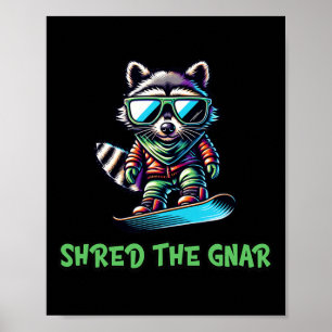 Poster Partager Le Gnar Snowboard Raccoon mignon hiver Sp