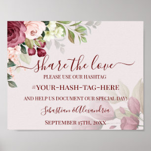 Poster Partagez l'amour Mariage de médias sociaux Hashtag