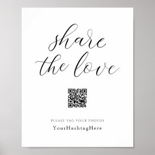 Poster Partagez l'amour   Mariage Hashtag Sign Elegant