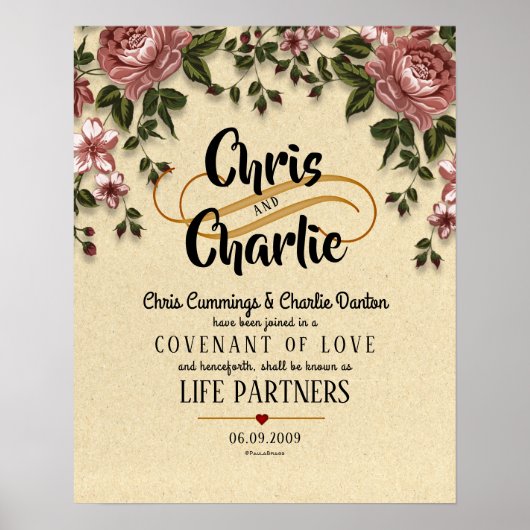 Poster "Partenaires de vie" Certificat de Mariage Floral  (Devant)