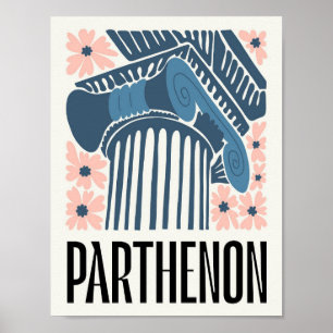 Poster Parthenon Athènes Grèce Voyage abstrait art floral
