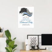 Poster Parti de retraite de la police - Ligne bleue mince (Bureau à domicile)