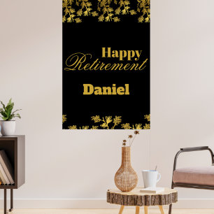 Poster Parti de retraite moderne élégant Floral Or noir