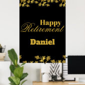 Poster Parti de retraite moderne élégant Floral Or noir (Bureau à domicile)