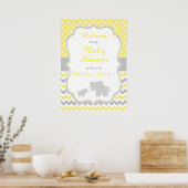 Poster Parti Eléphant Jaune et Gris Baby shower (Cuisine)