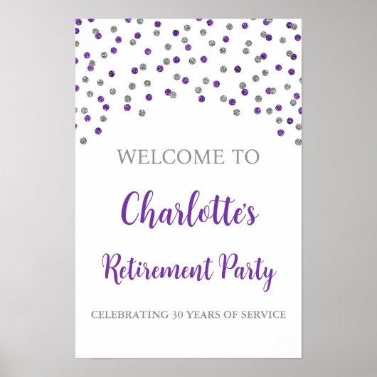 Poster Partie de retraite Silver Purple Personnalisée 12x (Devant)