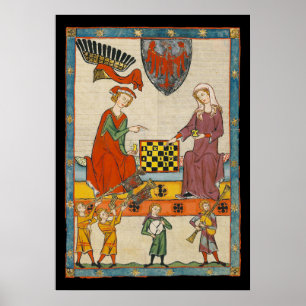 Poster Partie d'échecs Codex Manesse XIVe siècle