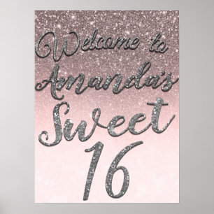 Poster Parties scintillant Argent & Blush Welcome Sweet 1