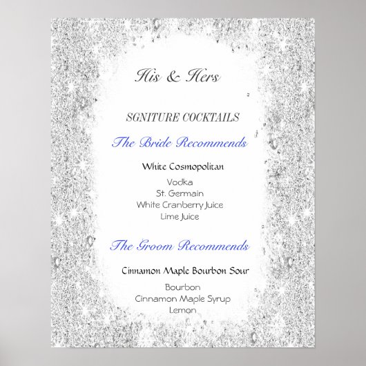 Poster Parties scintillant Argent, Cocktails Signature, P (Devant)