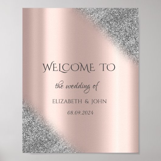 Poster Parties scintillant Argent Ombre Rose Mariage Or (Devant)