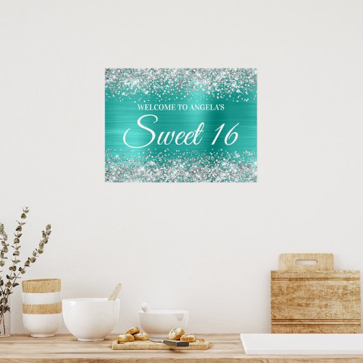 Poster Parties scintillant Argent Turquoise Sweet 16 Bien (Cuisine)