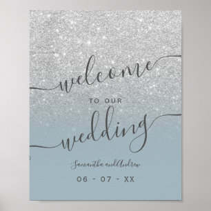 Poster Parties scintillant argentée bleu foncé script bie