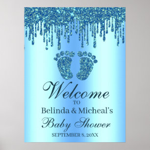 Poster Parties scintillant Baby shower bleu pieds Affich