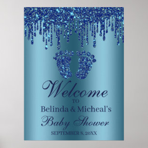 Poster Parties scintillant Baby shower bleu pieds Affich