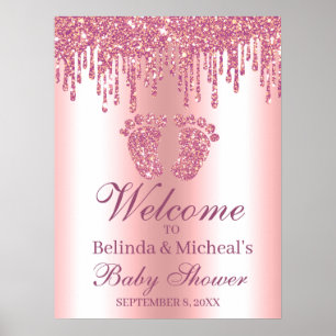 Poster Parties scintillant Baby shower rose pieds Affich