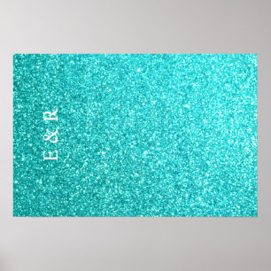 Poster Parties scintillant bleu Aqua avec détails blancs
