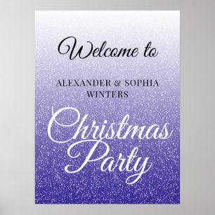 Poster Parties scintillant Bleu Chic Ombre Noël Accueil