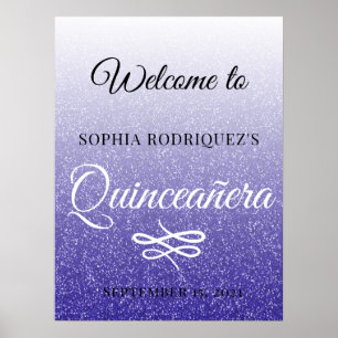 Poster Parties scintillant bleue Quinceañera 15e annivers