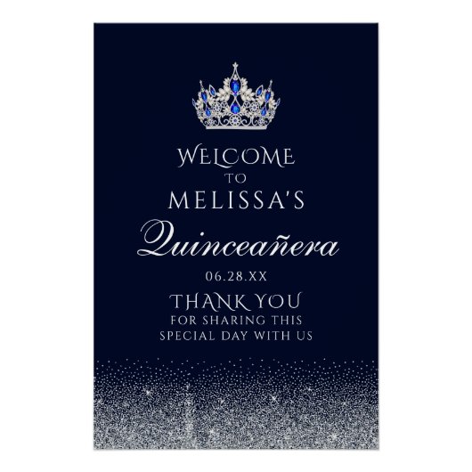 Poster Parties scintillant bleue Sapphire Quinceanera Aff (Devant)