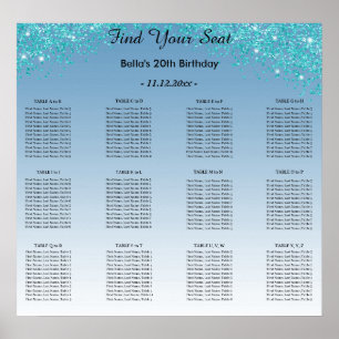 Poster Parties scintillant bleue turquoise Plan alphabéti