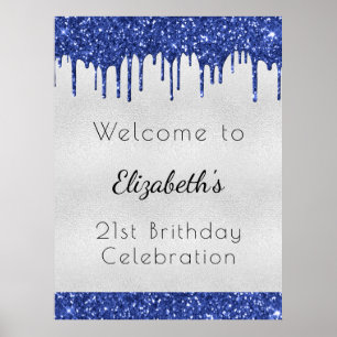 Poster Parties scintillant blu argent de l'anniversaire g