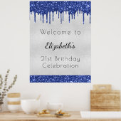 Poster Parties scintillant blu argent de l'anniversaire g (Cuisine)