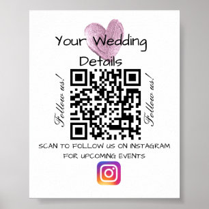 Poster Parties scintillant cardiaque rose mariage qr code