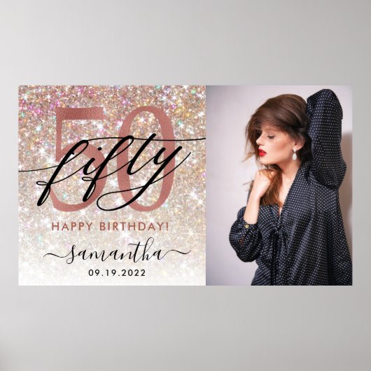 Poster Parties scintillant Champagne moderne 50e annivers (Devant)