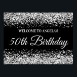 Poster Parties scintillant d'argent Black 50th Birthday W<br><div class="desc">Créez votre propre affiche de célébration du 50e anniversaire 24x18 pour votre ami. Vous pourrez customiser à la fois la calligraphie moderne et élégante et la police moderne de style casquette. J'ai d'autres signes de bienvenue avec ce design disponible. L'arrière - plan présente une fausse parties scintillant argent brillant contre...</div>