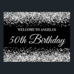 Poster Parties scintillant d'argent Black 50th Birthday W<br><div class="desc">Créez votre propre affiche de célébration du 50e anniversaire 24x18 pour votre ami. Vous pourrez customiser à la fois la calligraphie moderne et élégante et la police moderne de style casquette. J'ai d'autres signes de bienvenue avec ce design disponible. L'arrière - plan présente une fausse parties scintillant argent brillant contre...</div>
