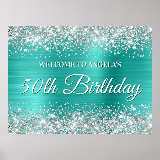 Poster Parties scintillant d'argent et huile turquoise 50 (Devant)