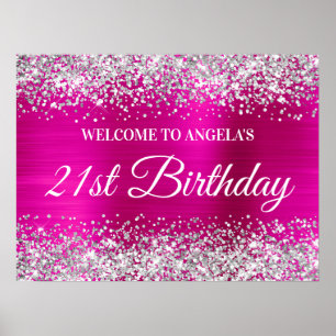 Poster Parties scintillant d'argent Hot Pink Foil 21e ann