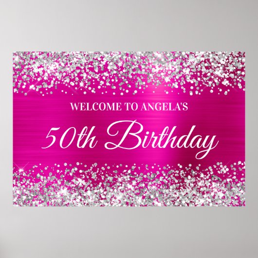 Poster Parties scintillant d'argent Hot Pink Foil 50e ann (Devant)