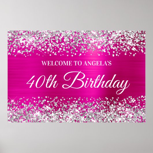 Poster Parties scintillant d'argent Hot rose Foil 40e ann (Devant)