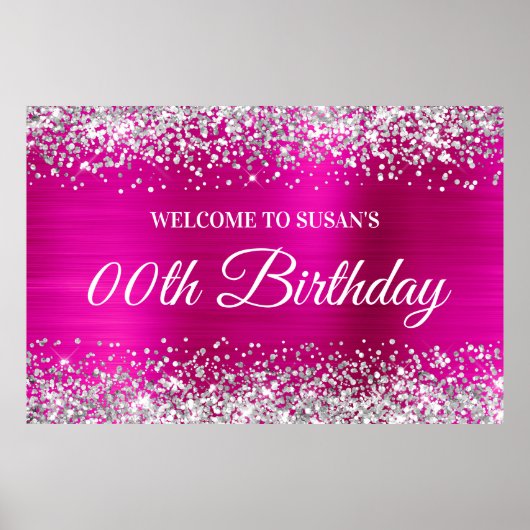 Poster Parties scintillant d'argent Hot rose Foil Accueil (Devant)