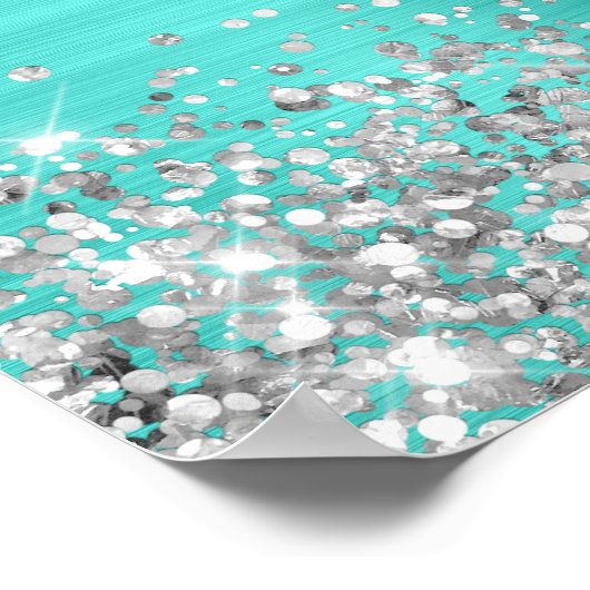 Poster Parties scintillant d'argent Turquoise Foil 40e an (Coin)