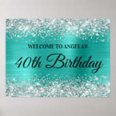 Poster Parties scintillant d'argent Turquoise Foil 40e an (Devant)