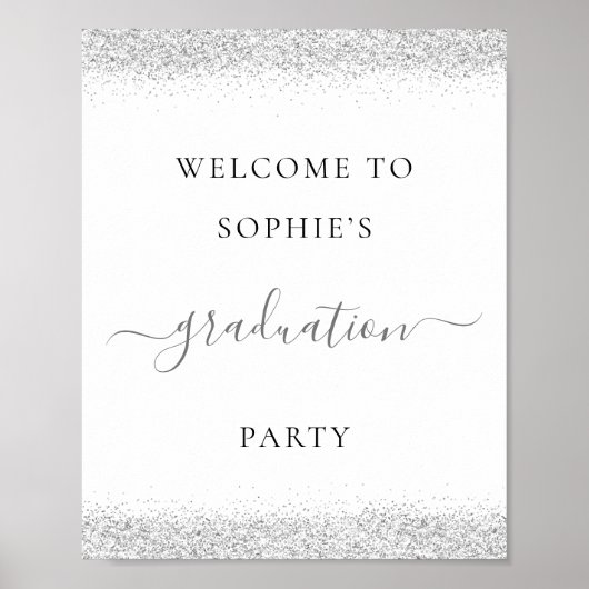 Poster Parties scintillant d'argent Welcome Graduation Pa (Devant)