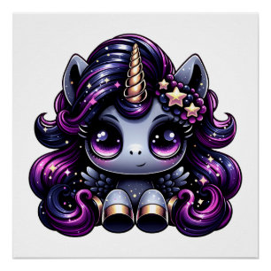 Poster Parties scintillant de licorne noire du poney Twil