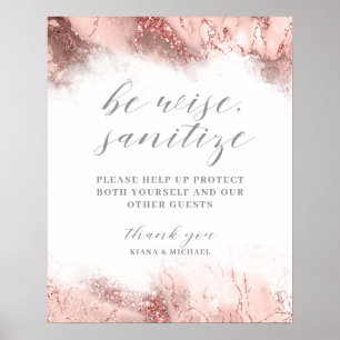 Poster Parties scintillant de marbre Mariage Sanitize Ros