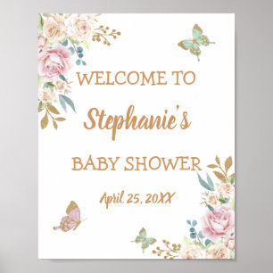 Poster Parties scintillant d'or Baby shower petit papillo