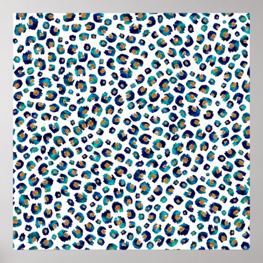 Poster Parties scintillant d'or bleu Motif Leopard (Devant)