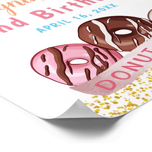 Poster Parties scintillant d'or doux Donut fête d'anniver (Coin)